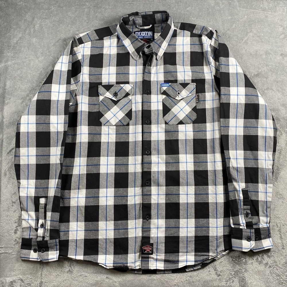 Dixxon The Pilot FR Flannel Mens Size XLT Black Grey White Plaid Button Up CAT2